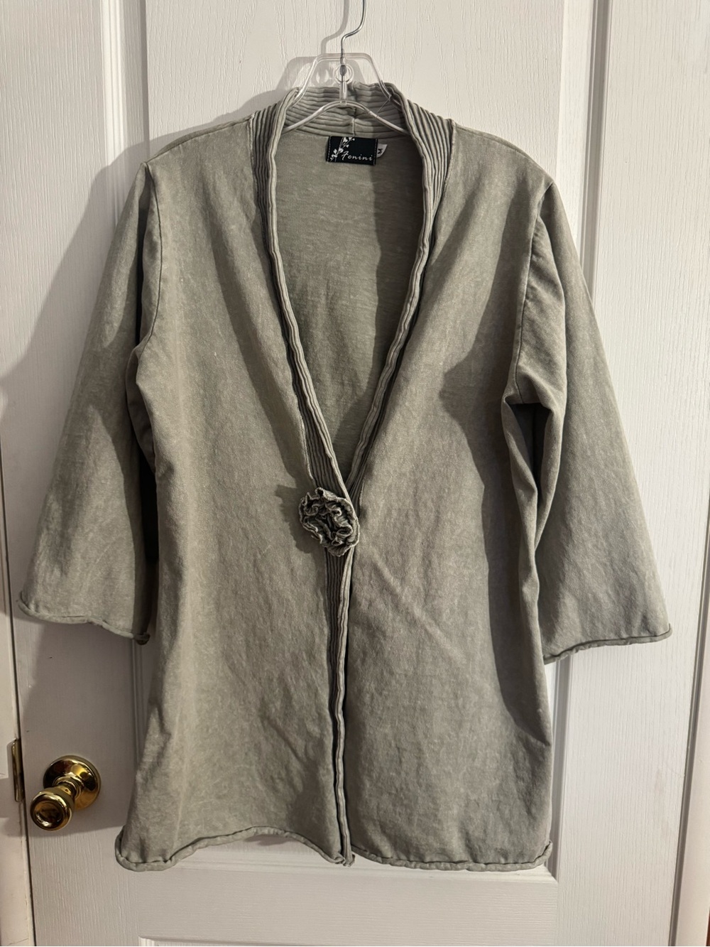 Fenini Light Sage green Open Front Cardigan with Rosette Detail